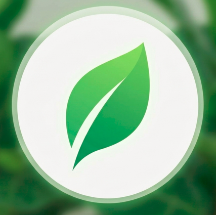 Green leaf logo icon for Plantcare, an indoor gardening and houseplant care guide website.